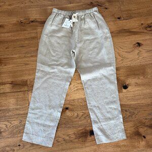 NWT Zara Drawstring, Elastic Waist Beige Linen Women's Small Neutral Khaki